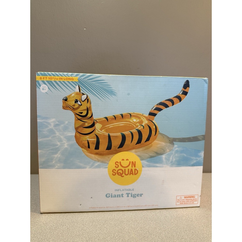 Sun Squad Inflatable Giant Tiger Pool Tube 6 FT 10. 11/16 In Long New